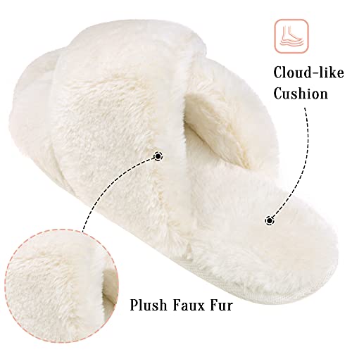 VONMAY Women's Fuzzy Slippers Cross Band Faux Fur Open Toe House Shoes - image 3