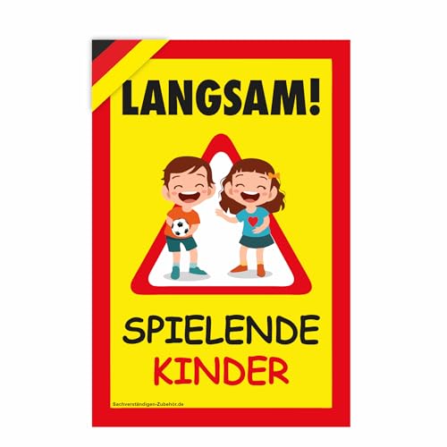 Sachverständigen-Zubehör Achtung Kinder Schild XXL [leuchtend] Verkehrsschilder Kinder 30 x 20 cm PVC | Pylonen Kinder | Spielende Kinder Aufsteller | Spielstrasse für Kinder | UV