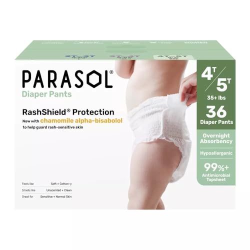 Parasol Chlorine Free Disposable Diaper Pants Size 6 (4T-5T) 36 Count Pull On Style with RashShield Protection and Active 360 Comfort Wrap Hypoallergenic Training Diaper