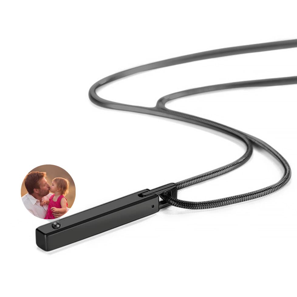 Personalized Custom Photo bar necklace for Men Dad Projection I Love You 100 Languages Vertical Father Husband Son Picture Gift Father's Day, black-bar2