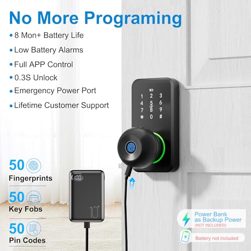 Smart Door Lock with Knob, LinkThai Keyless Entry Fingerprint Lock with Touchscreen Keypad - image 7