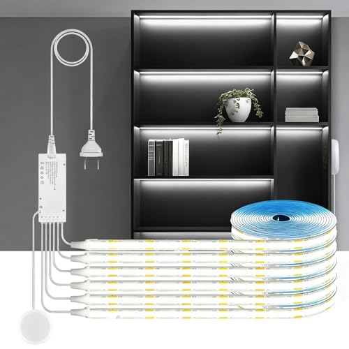 Image of 12V COB LED Strip Lights Kit,3.3Ft 6-in-1 Self-Adhesive LED Under Cabinet Lighting with 36W Adapter Dimmable Touch Switch for Acoustic Panel, Display Cabinets, Wardrobes,Cabinets, Showcase Lighting