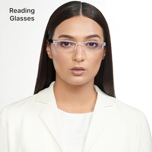 Image of Lenskart Reading Glasses | Men & Women | Transparent Rectangular Half Rim | + 1.25 Power | Blue Light Blocking Glasses