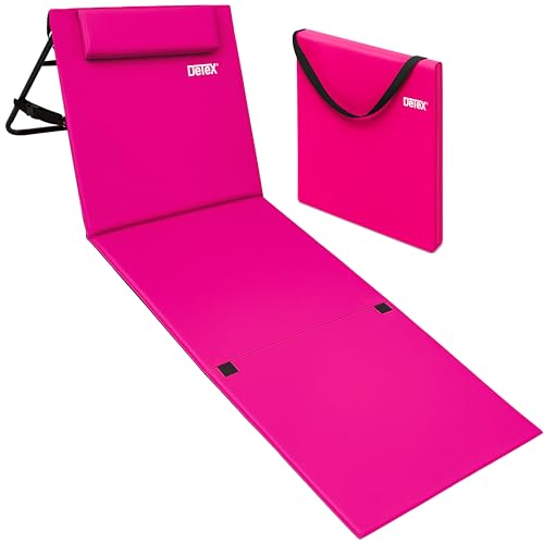 DETEX® Strandliege Leicht Gepolstert Faltbar mit Rückenlehne Verstellbar Seitentasche Kissen Tragegurt Wetterfest Strand Strandmatte Liege Pink