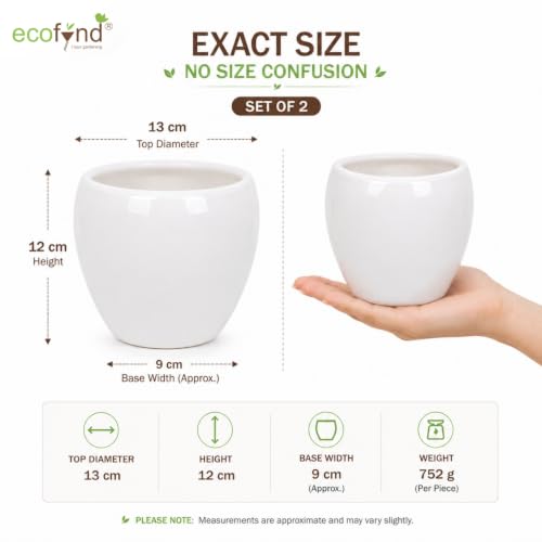 Image of ecofynd 5.1 Inch Ceramic Plant Pots with Drainage Hole, Modern Decorative Clay Flower Pots for Indoor Plants, Home Garden Decor for Living Room, Bedroom & Interior Spaces (Pack of 2, CPOT047-WHT)