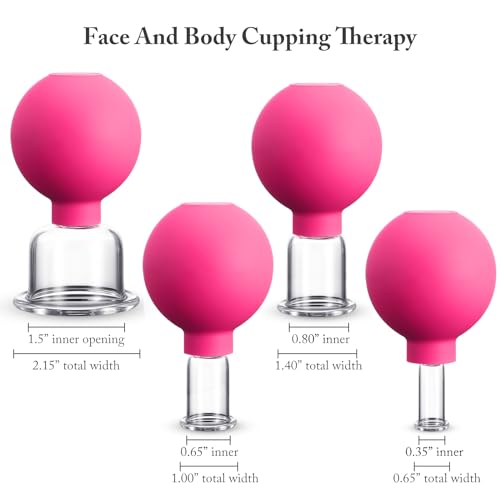 Image of BBTO 4 Pieces Glass Cupping Set Glass Silicone Cupping Cups Massage Vacuum Suction Cupping Cups for Body Face Leg Arm Back Shoulder Muscle and Joint Pain (Rose)