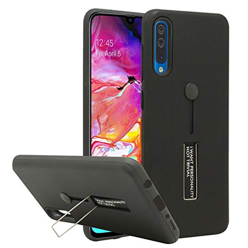 Image of Heartly Matte Finish Shockproof Dual Layer TPU + PC with Stand & Finger Holder Case Cover for Samsung Galaxy A70s / A70 - Black