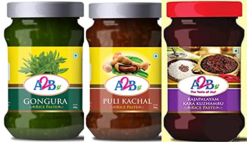 Adyar Anand Bhavan Sweets and Snacks A2B Pulikachal 400 g, Rajapalayam Kara Kozhambu 400 g, Gongura 400 g Rice Paste Combo Deal