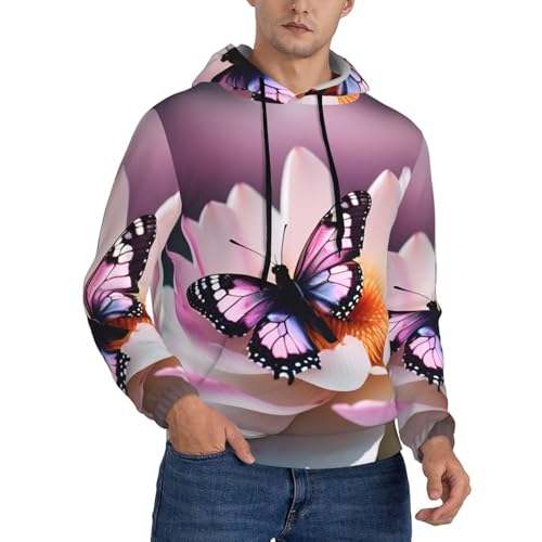Sweat à capuche pour homme avec imprimé papillon rose, taille ajustable toutes saisons