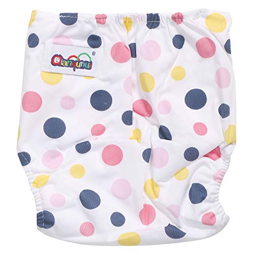 Pokory Baby Diapers Diaper Pants One Free Size Reusable Washable In Attractive White Colour And Polka Dots Designs Pack Of 1