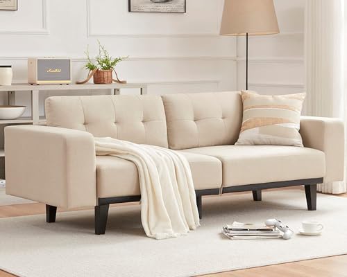 SOMEET 79” Sofa Couches for Living Room, Oversized Loveseat Sofa, 3 Seat Mid Century Modern Couch, Comfy Deep Sofas with Upholstered Pillow, Love Seat with Solid Wood Leg, Bedroom Couch, Linen Beige