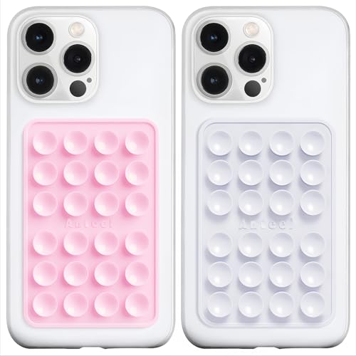 Image of PKYAA Silicone Suction Phone Case Adhesive Mount, Upgraded Super Strong Grip, Durable, Easy to Use, Hands-Free Sticky Phone Holder for Selfies, Tiktok Videos, 2.56 inchx3.94 inch (LPK&WHT)