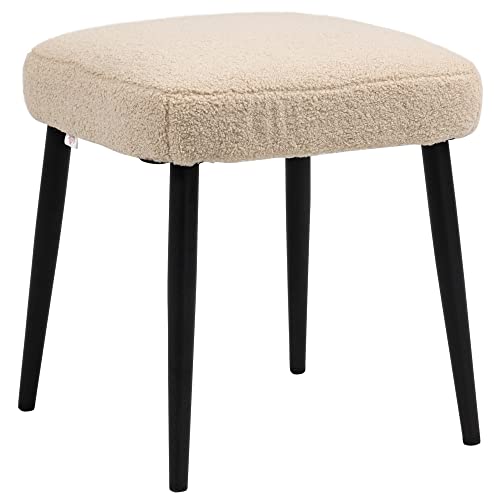 HOMCOM Repose Pied Salon, Tabouret Ottoman, siège rembourré en Tissu Effet Laine bouclée, avec Pieds en Acier, Pouf Salon, pour Chambre à Coucher, entrée,...