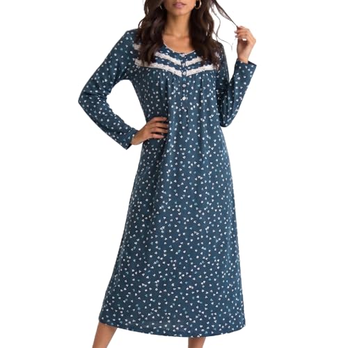 Image of IZZY + TOBY Nightgowns for Women Long Sleeve Soft Cotton Long Warm Nightdress Kintted Night Gown