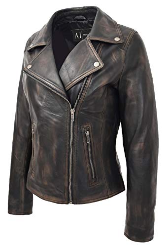 Veste en cuir pour femme blouson noir zippé mode vintage taille 38
