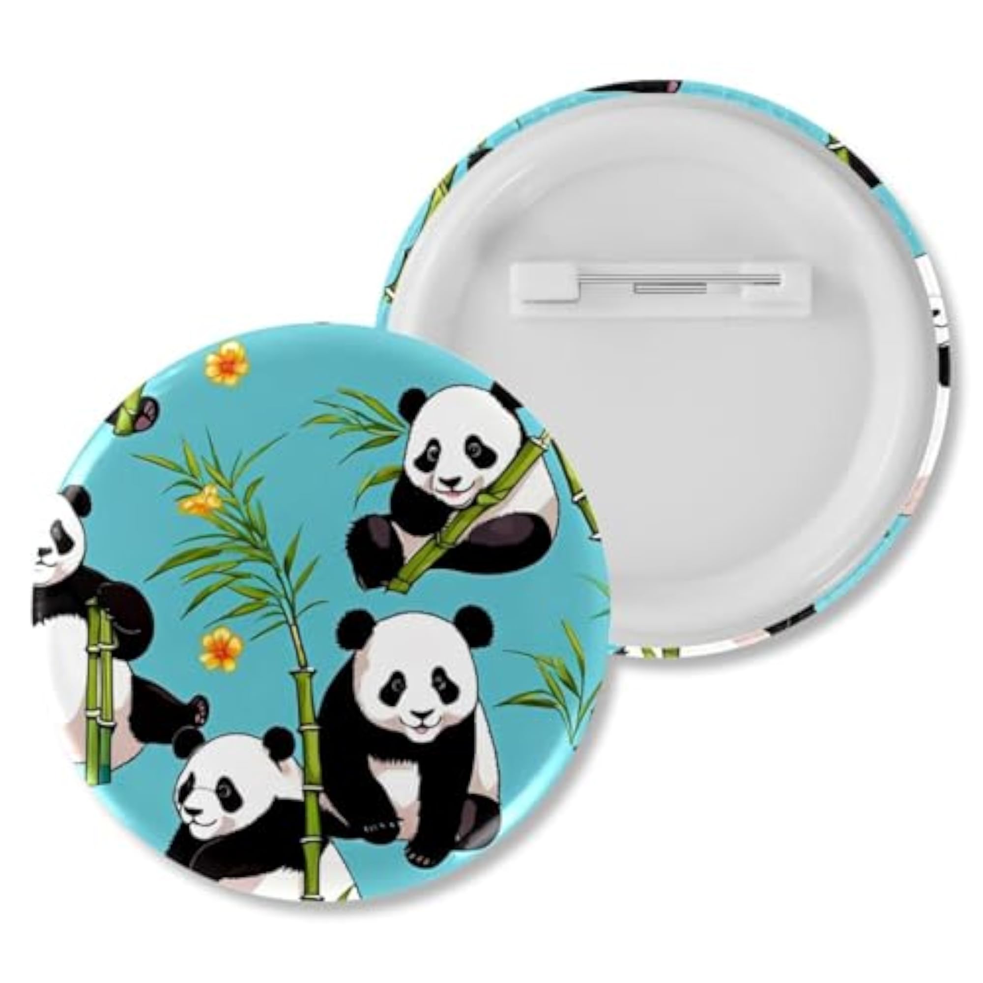 Children's 6-Pack Trendy Button Pins, Cute Panda on Blue