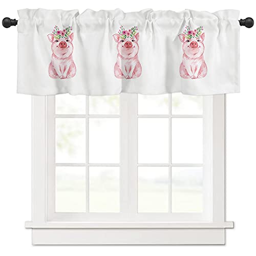 Litter Star Window Valance Rod Pocket Panel For Kitchen Bedroom Windows Farm Cute Pig Valances Short Curtain Bathroom Treatment Drapes Idyllic Pink Flower White #TOP13