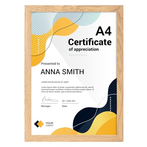 EYMPEU Marco A4, MDF Color Madera Natural para Cuadros de A4, Apto para Colocar sobre la Mesa o Colgar en la Pared, Ideal para Decorar Dormitorios Salones