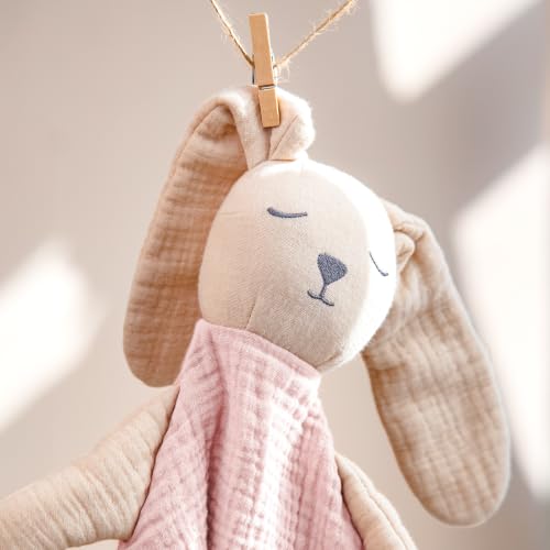 Image of lulumoon Muslin Baby Security Blanket: Soft Bunny Lovey for Self-Soothe