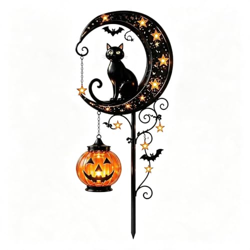 Solar Halloween Black Cat Moon Garden Stake Light Outdoor - image 1