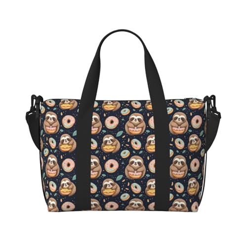 Travel Duffle Bags For Women Men - Cute Sloth Donut Print Personal Item Weekender Overnight Gym Carry On Airport Tote Bag With Strap For Yoga, Travel, Business Trips