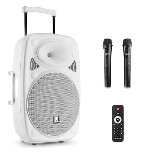 Vonyx Verve46 Enceinte Sono Portable 1000W, Enceinte Bluetooth Puissante, 2 Micros sans Fil UHF, Poignées et roulettes de Transport, Idéale pour Vos...