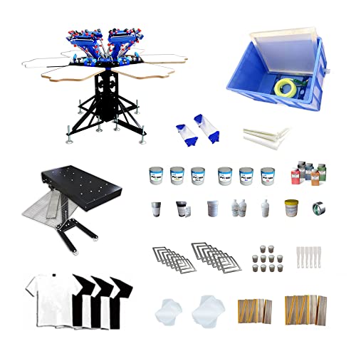 Tianiuseen Screen Printing Kit Silk Printing Press Equipment Material 6 Color 6 Station Screen Printer Screen Printing Flash Dryer for T-Shirt DIY