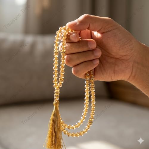 Image of Islamic Salat Prayer Tasbih - 100 Crystal White Beads - Tasbeeh for Dhikr, Zikr, and Meditation (Golden)