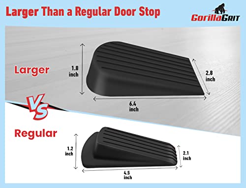 Extra Large Rubber Door Stoppers - Heavy Duty Door Stop Wedge, Jumbo Flexible Door Holder - Black 2 Pack - Non Marking Anti Slip Jammer #TOP1