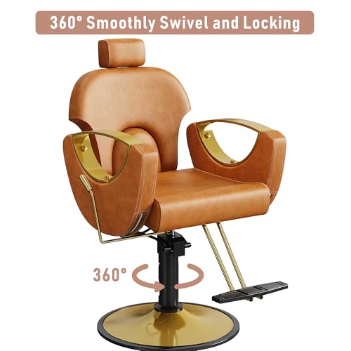 Image of LOUVIXA Barber Chair, Salon Chair for Hair Stylist, Height Adjustable Hydraulic Hair Reclining Salon Chairs, 360 Degrees Rotation, Multi-Function Shampoo Chair for Barbershop (Brown)