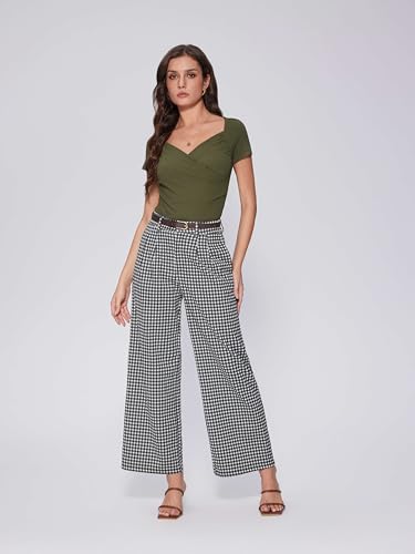 Vinova Womens Wide Straight Leg Pants Summer Plaid Pleated High Waisted Casual Work Pants4