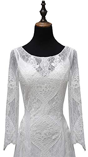 Image of Women's Beach Wedding Dresses for Bride 2022 Vintage Long Sleeves Lace Bohemian Bridal Gown