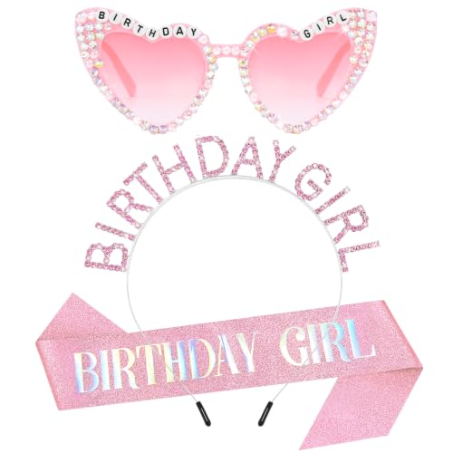 TAROSE Birthday Girl Tiara Sash Sunglasses for Women, Silver Pink Glasses