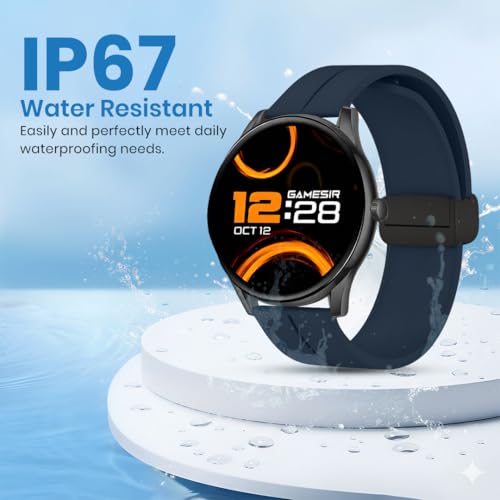 Image of GameSir Glavito Round Dial Smartwatch with 1.49 inch AMOLED Display, 100+ Sports Modes, IP67, Bluetooth Calling, Crown Control, Health Tracking, 100+ Watch Faces, Men & Women (Magnetic Dark Blue)