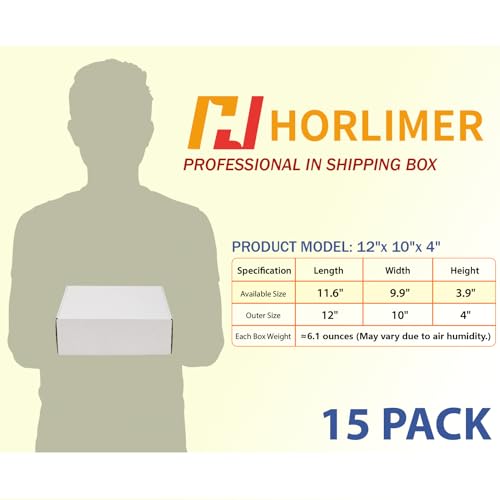 Image of HORLIMER 12x10x4 inches Shipping Boxes Set of 15, White Corrugated Cardboard Box for Mailing, Packaging, Small Business