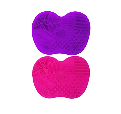 [2-Pack] Makeup Brush Cleaning Mat, Silicone Portable Brush Cleaner Pad Washing Tools with Suction Cups (2-PACK D)