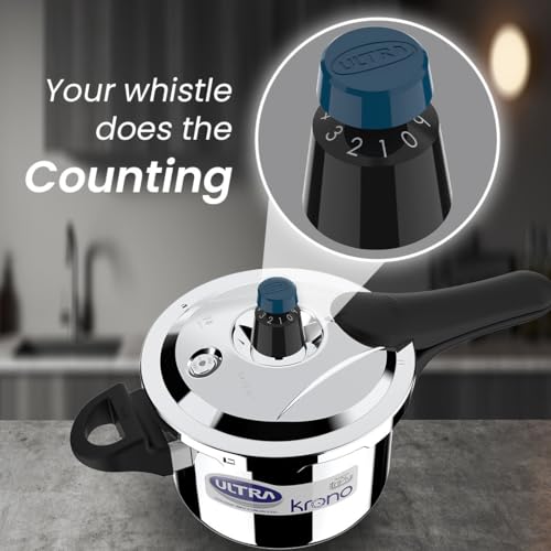 Image of Ultra Triply Krono Pressure Cooker 3 Litre | Whistle Counter | Spillage Control | AISI 304 Food Grade Stainless Steel Cooker | 5 Years Warranty | 1.2 MM Lid Thickness | Induction Compatible
