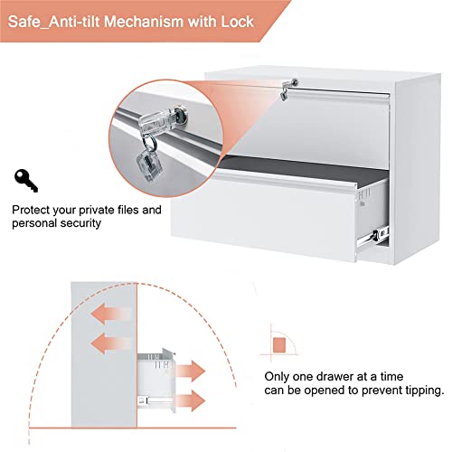 Reemoon Metal Lateral File Cabinet For Home Office, Filing Storage Cabinet With Lock, File Storage Drawer For Hanging Files Letter/Legal/F4/A4 Size Folders (White, 2 Drawers) #TOP4