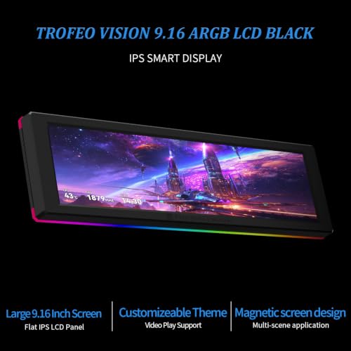 Image of Thermalright Trofeo Vision 9.16 ARGB LCD Black Magnetic LCD Screen 9.16in 1920x480 Resolution,Metal Frame Design IPS Display Screen Water Cooled Radiator Screen,for Chassis /Metal Desktop