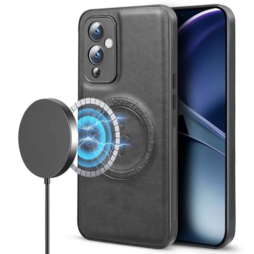 BEEJTUNY Funda para OnePlus 9, Case Magnética Fuerte de 2300 Gauss, Carcasa de Cuero Antichoque, Compatible con Carga Inalámbrica. Negro