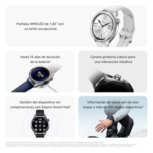 Miniatura 2 de XIAOMI Watch S4 Smartwatch, Fitness Tracker, 1.43 AMOLED, 15 días de duración de la batería, Llamadas Bluetooth, 150+ Modos de Deporte, GPS de Doble Banda, NFC,Androi & iOS, Plata