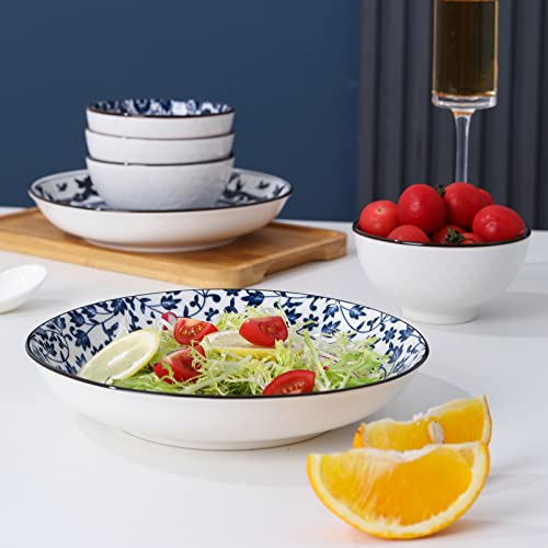 Binvertaocier 14-Piece Porcelain Asian Bowls Set With Spoons Rice Bowls With Chopsticks 10 Oz Bowls,Small Soup Bowls,Asian Plates And Bowls Set, (Vintage Blue) #TOP3