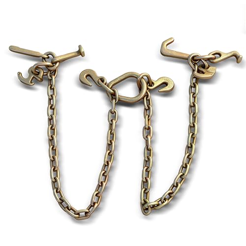 waltyotur 70 Chain Tow Chain Grade V-Bridle with RJT Cluster Hooks Tow Truck Winch Cable Pull Wrecker 5/16 Short Pitch Chain
