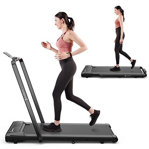 SupeRun 2 in 1 Under Desk Treadmill, 3.0HP Folding Treadmill with 300 LBS for Home, Portable Compact Walking Pad with 12 Programs