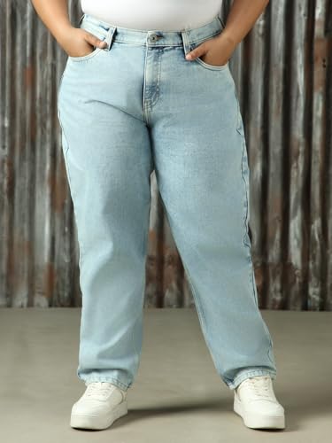 Image of High Star Women Cotton Washed Mom Fit Casual High-Rise Jeans