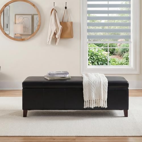 Image of 51 inch Black Faux Leather Storage Ottoman Bench