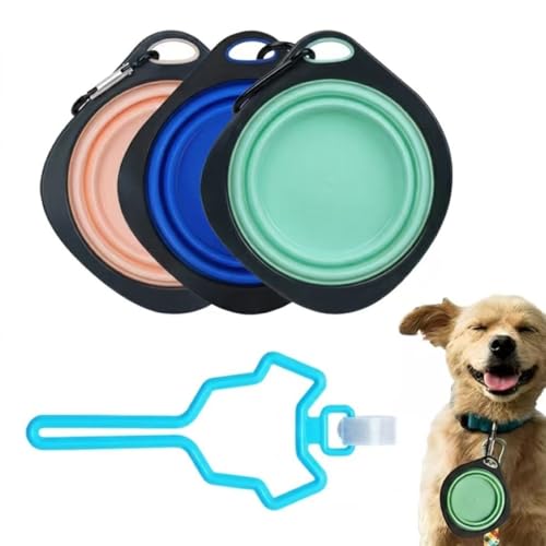 YIPFEN 3 Ciotole Pieghevoli per Cani con Porta Sacchetti Igienici, Ciotole da Viaggio Colorate in Verde Blu Rosso, Accessori Portatili per Acqua e Cibo, Ideali per Passeggiate e Viaggi con il Cane