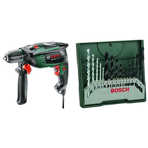 Bosch Perceuse à Percussion Filaire - Universalimpact 800 (800w, Béton 14mm, Bois 30mm) Vert & Bosch 2607019675 Set de 15 pièces mini-X-Line 5 forets à...