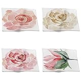 Chenlane Manteles individuales y posavasos, manteles individuales y posavasos para comedor, pintura de tinta, rollo de flores, para exteriores, impermeables, 32 x 42 cm (4 unidades)