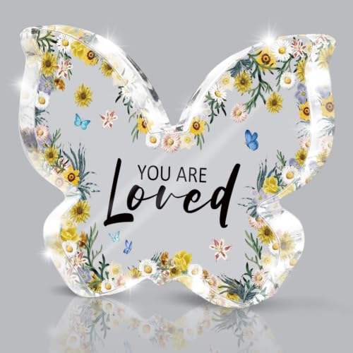 Inspirational Gifts for Women - "You Are Loved" Butterfly Acrylic Desk Plaque - Appreciation Gifts for Teacher, Boss, Coworker, Manager - Positive Office Desk Decoration